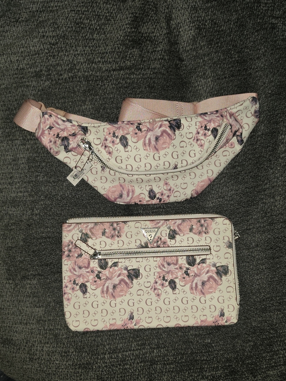 GUESS Pink Floral Waist Bag And Make Up Bag